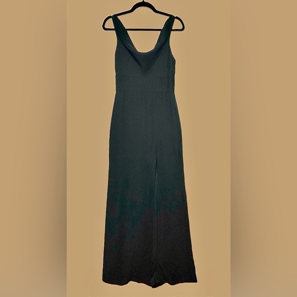 NWT Dessy Collection Black Cowl-Neck Wide Strap Crepe Trumpet Gown Front Slit 2R - Picture 4 of 16